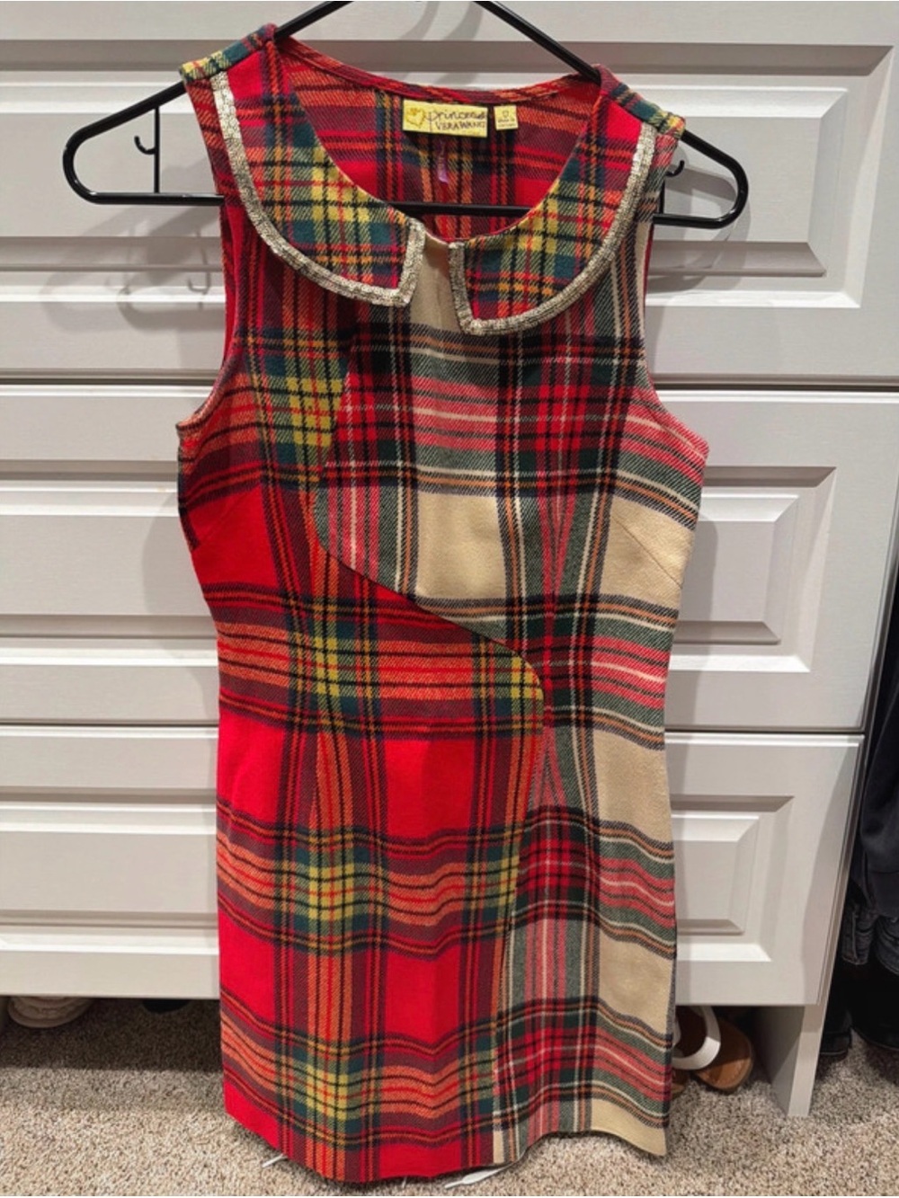 princess vera wang Red and Cream Plaid Mini Dress with Peter Pan Collar